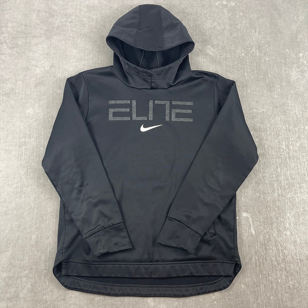 Nike Kids Black Elite Pullover Hoodie Graphic Swoosh Basketball Sweatshirt